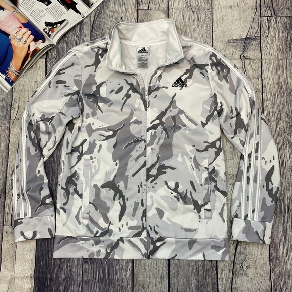 Adidas 3-Stripes Track Jacket Youth Size Large‎ White Camouflage Coat Sweater - Picture 1 of 12